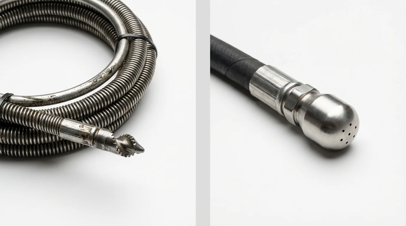 Drain snake cable and hydro jetting nozzle used for drain cleaning in Naples, TX