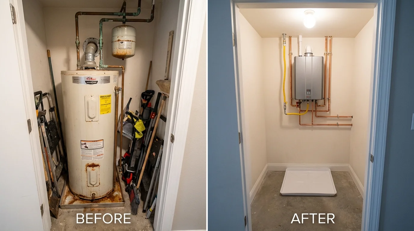 Tank water heater versus wall-mounted tankless unit comparison for Naples, TX homeowners