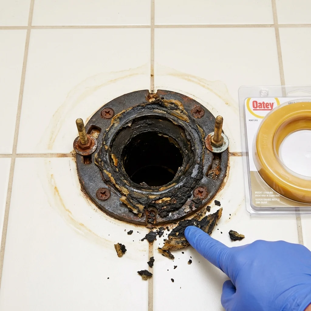 Failed wax ring showing water seepage at the base of a toilet in a Naples, TX home