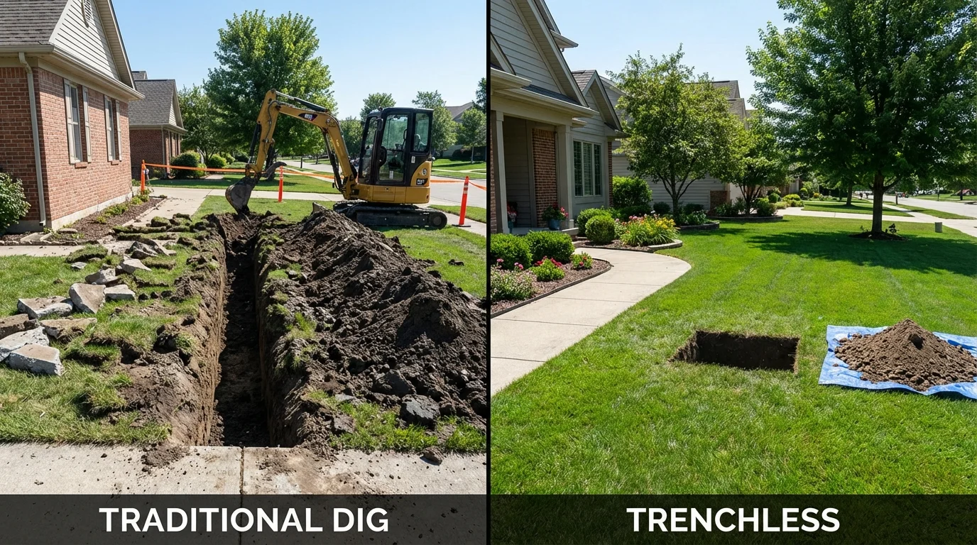 Trenchless sewer repair with minimal yard damage versus traditional excavation in Naples, TX